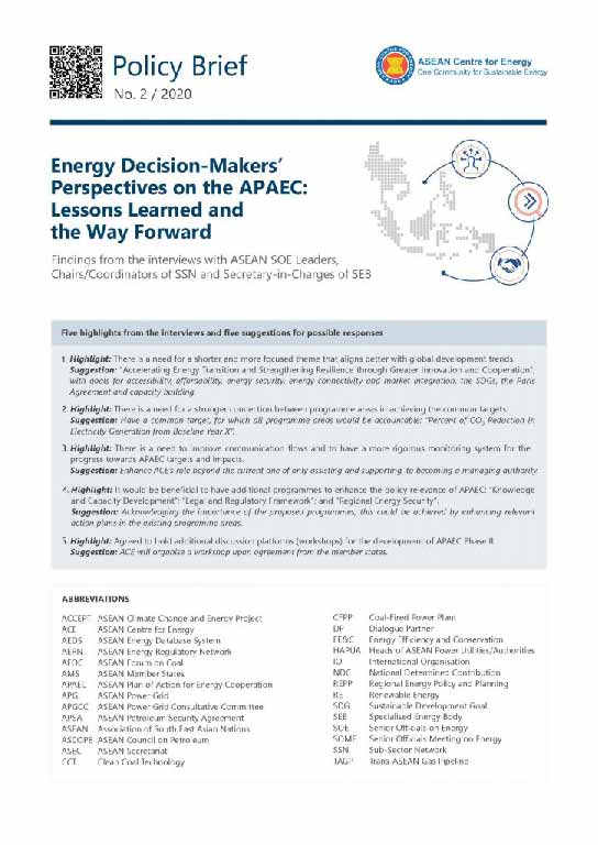 Energy Decision-Makers’ Perspectives on the APAEC: Lessons Learned and the Way Forward