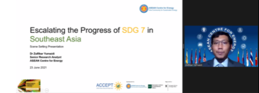 Photo caption: Escalating the Progress of SDG7 in Southeast Asia webinar moderated by Dr. Zulfikar Yurnaidi 