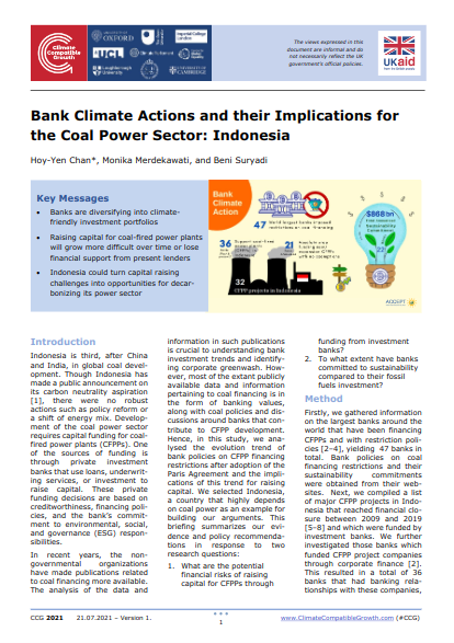 Bank Climate Actions and their Implications for the Coal Power Sector: Indonesia